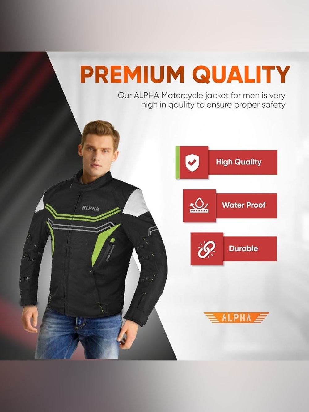Alpha Riding Jacket High Visibility Ce Armor Waterproof All Season